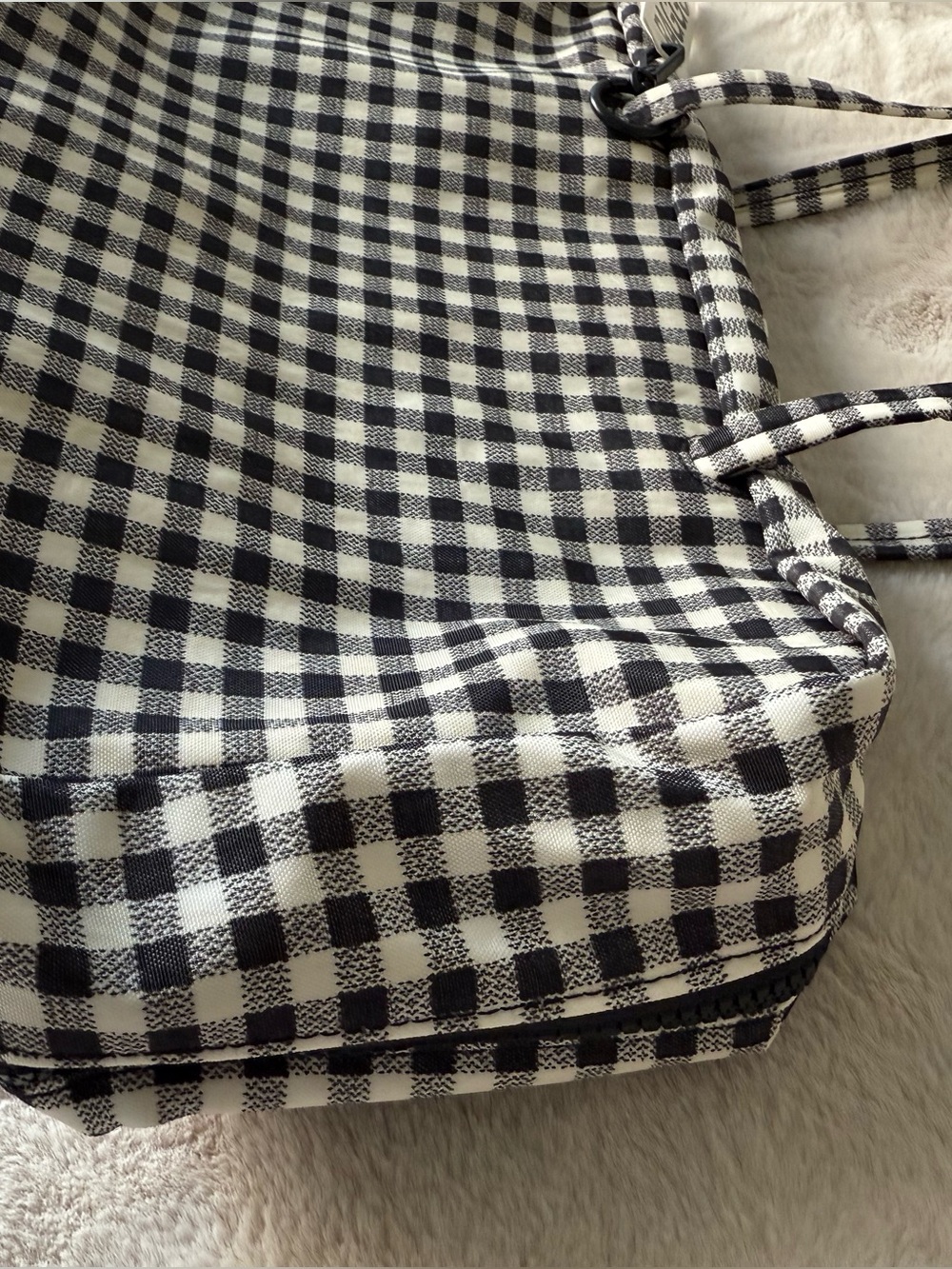 NWT BAGGU Medium Nylon Bowler Bag Black and White Gingham - Picture 8 of 11
